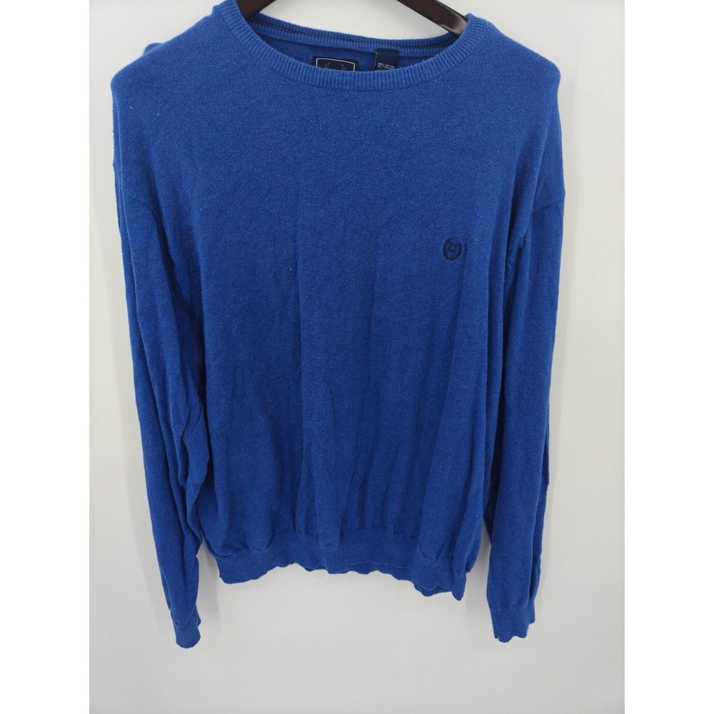 Chaps Mens Blue Cotton Cashmere Blend Crewneck Sweater XXL Logo Knit